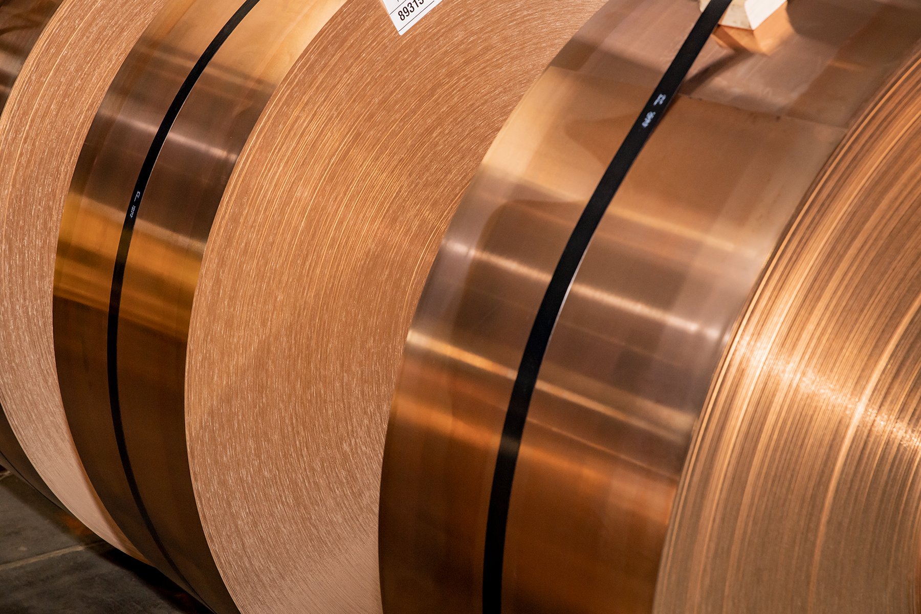 Copper beryllium strip rolls closeup 